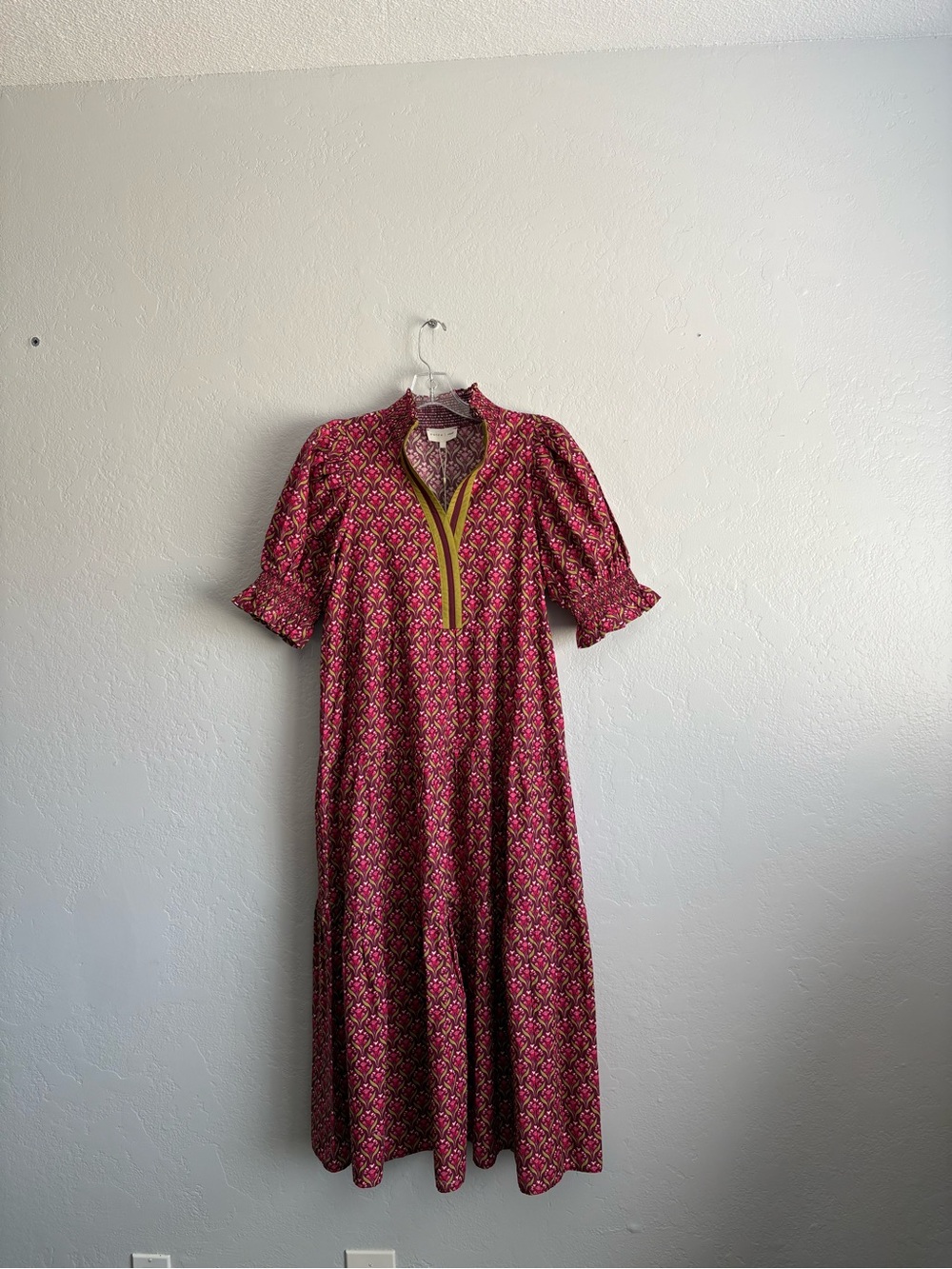 ❤️ New entro Pink Patterned Maxi Dress with Yellow Contrast Trim